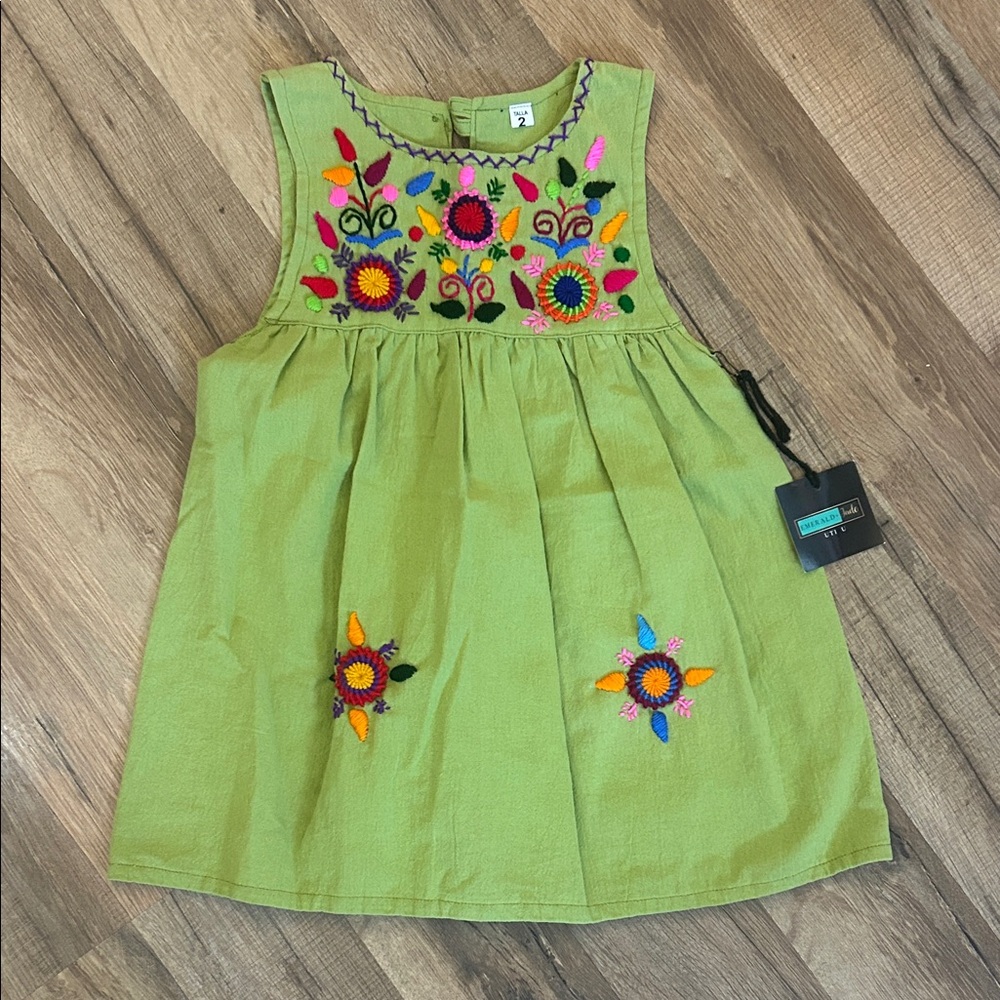 Embroidered Green Kids Dress